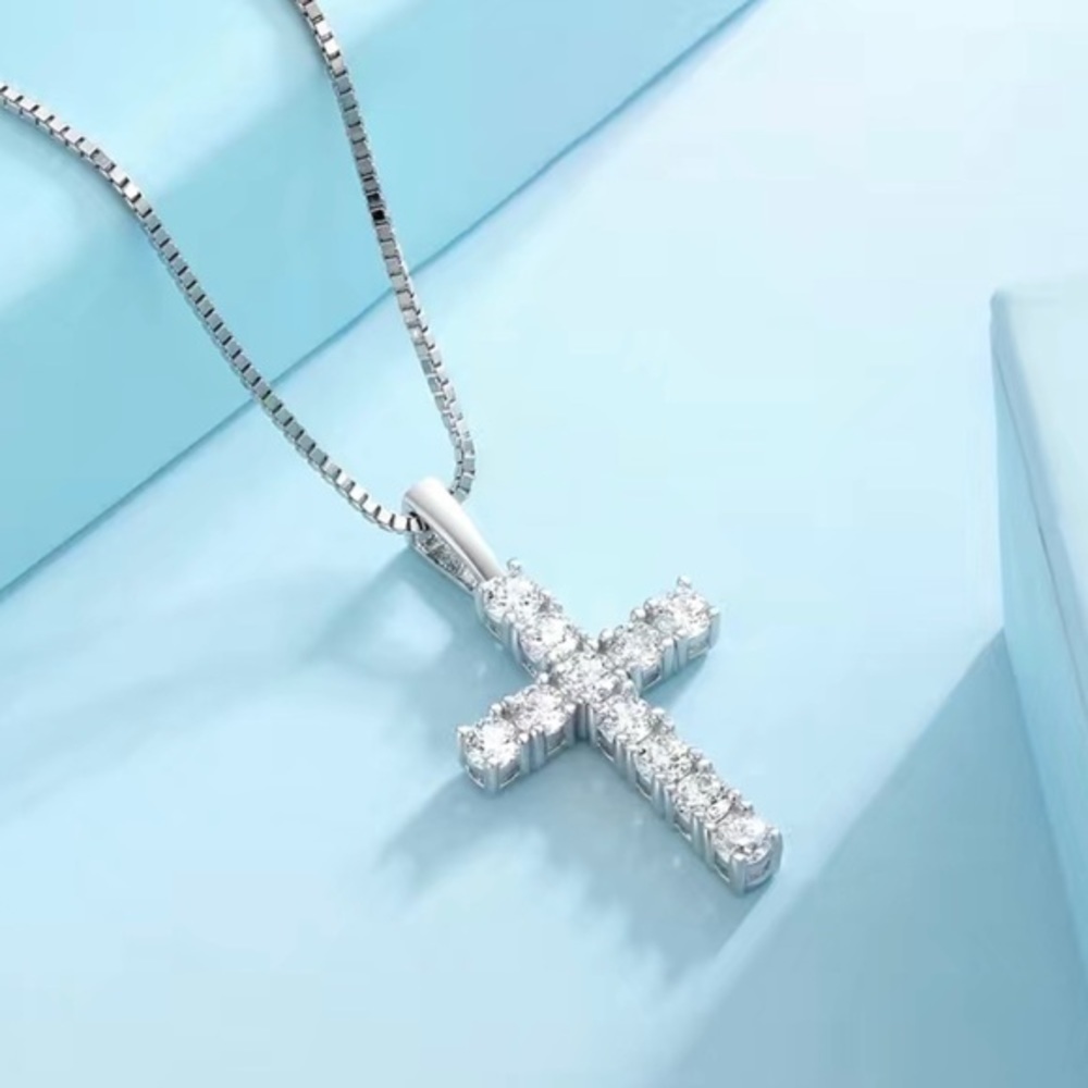COPY - I. Sterling 925 silver .70 carat Moissanite cross necklace. VVS1